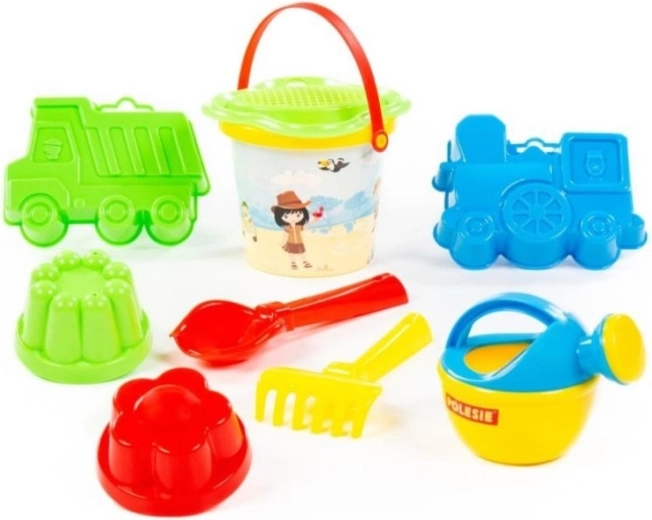 Zandset met emmertje en bloemvormig zeefje (8-delig)