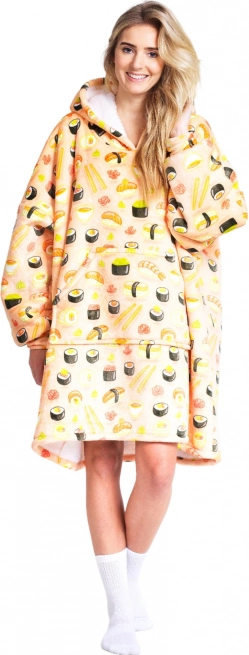 Cozy Noxxiez hoodie-deken met capuchon sushi – oversized draagbare deken