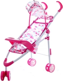 Metalen poppenbuggy met roze wolkjes
