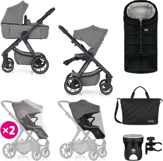 Petite&Mars gecombineerde kinderwagen Icon 2v1 dove grey xxl rws