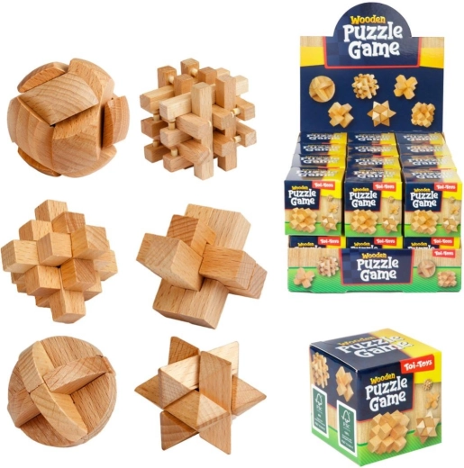 Houten 3D-puzzels – mix van soorten in geschenkdoos 5 × 5 cm