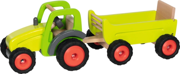 Houten tractor met aanhanger Goki Premium