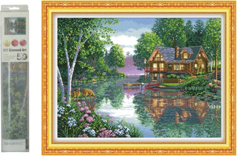 Diamantmozaïek – huisje aan het meer