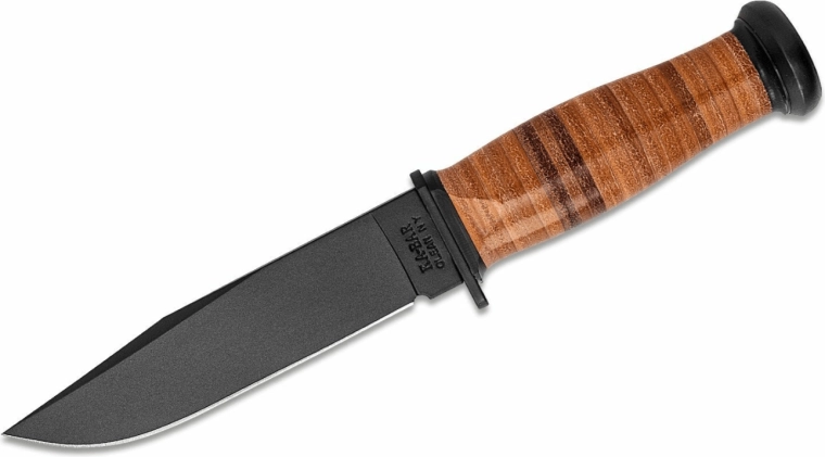 Tactisch mes KA-BAR Mark 1, 12,8 cm, zwart, lederen handgreep, lederen schede
