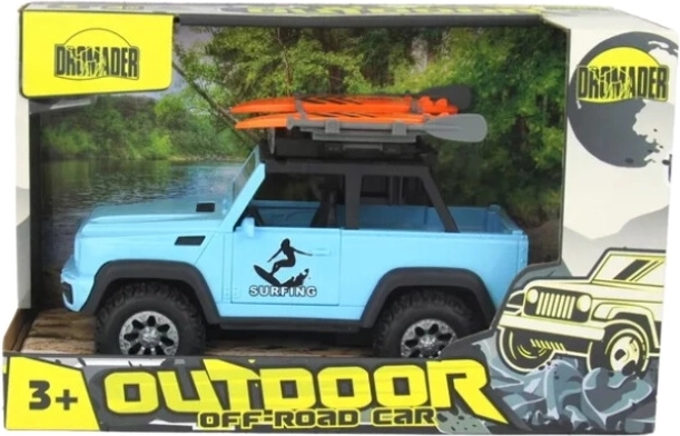 Dromader Jeep met surfplank op batterijen