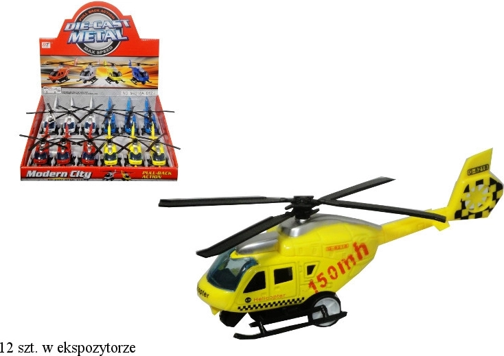 Metalen-kunststof reddingshelikopter met pull-back aandrijving