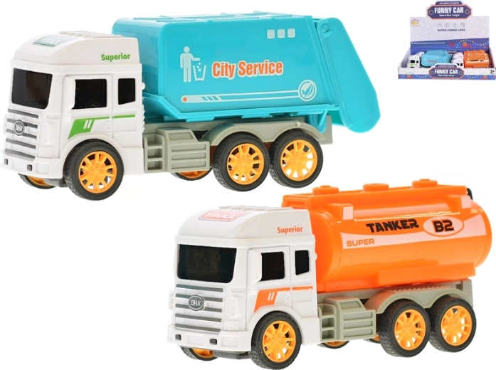 Set van plastic speelgoedautootjes met inertiële aandrijving – tankwagens en vuilniswagens, 8 stuks