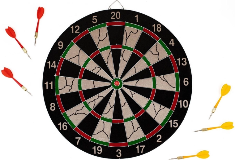 Acra hangend dartbord met metalen frame 17" (actief speelvlak 40 cm) + 6 pijltjes