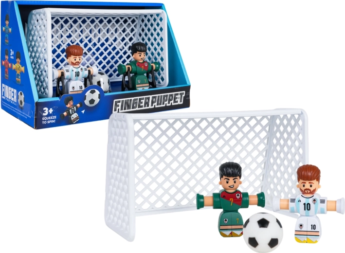 Voetbalset met twee spelers, een bal en een doel
