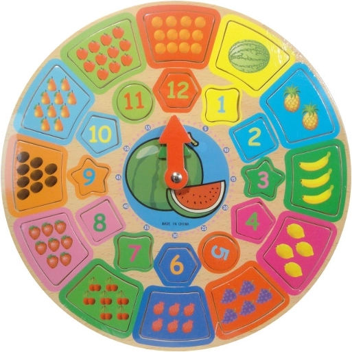 Houten educatieve klok – fruit en cijfers