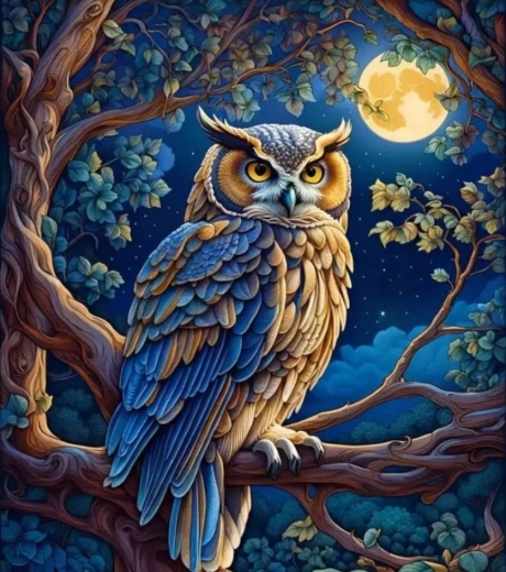 Diamond painting – uil bij volle maan 30 × 40 cm
