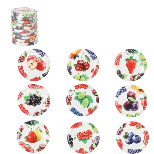 Set deksels voor inmaakpotten 66 mm met fruitmotief, 10 stuks