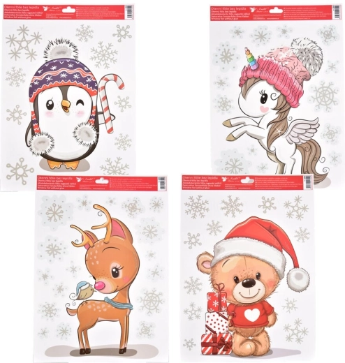Raamdecoratiefolie winterdieren met glitters 30 × 42 cm