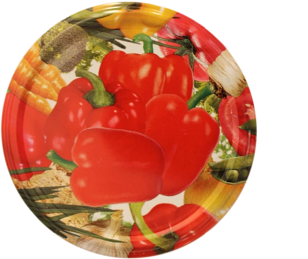 Metalen inmaakdeksel 82 mm met paprikamotief, 6 kliks