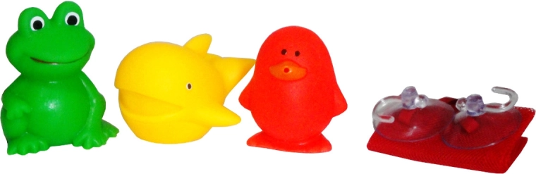 Piepende badspeeltjes in een net – set van 3 stuks