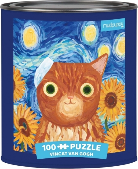 Puzzel Vincent van Gogh artistieke katten 100 stukjes in blik