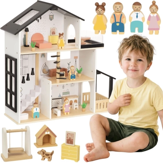 Tooky Toy houten poppenhuis-residentie met accessoires (31 onderdelen)