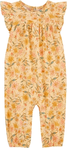 Onesie zonder voetjes met korte mouwen geel bloemenpatroon voor meisje