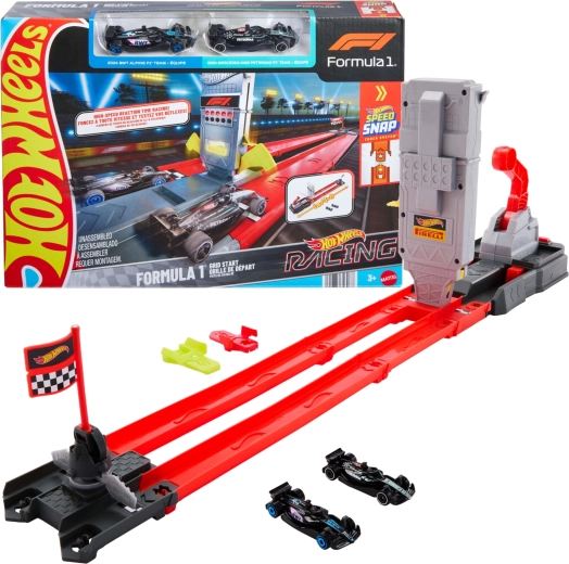 Hot Wheels Formule 1-racebaan met dubbele baan en 2 auto’s