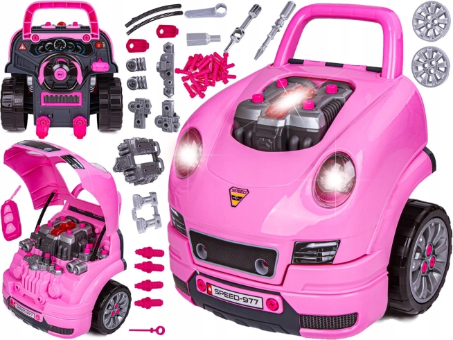 Roze auto voor de kleine monteur met interactieve cockpit en afstandsbediening, 3+