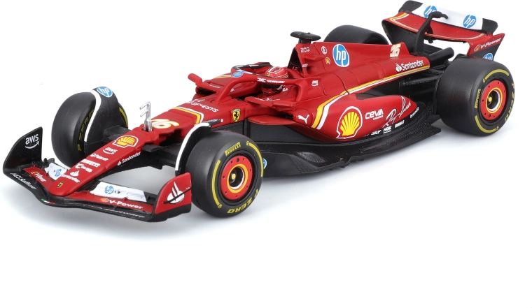 metalen model bburago 1:43 ferrari sf-24 charles leclerc met coureursfiguur in geschenkdoos