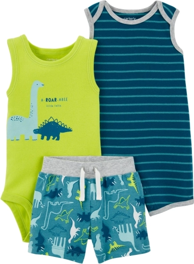 Carter's zomerset voor jongens Stripes Dinos – romperpakje met korte mouwen, mouwloze body en shorts (3-delig)
