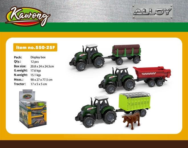 Tractor met aanhanger metaal/kunststof 17 cm