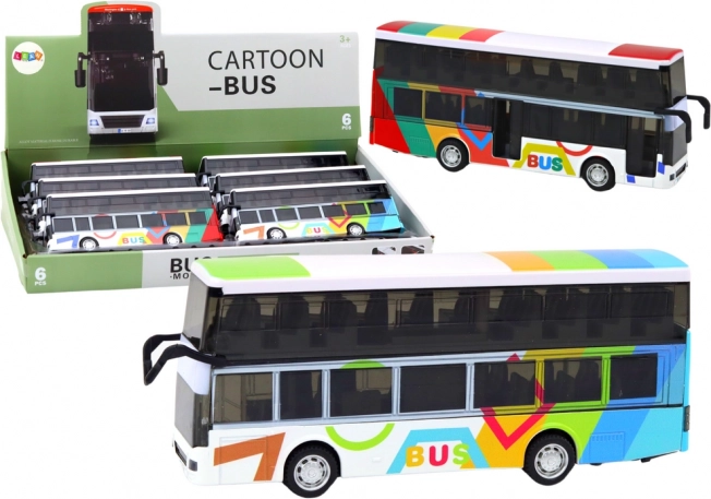 Dubbeldekkers gekleurde metalen bus met vliegwiel-aandrijving, licht en geluid