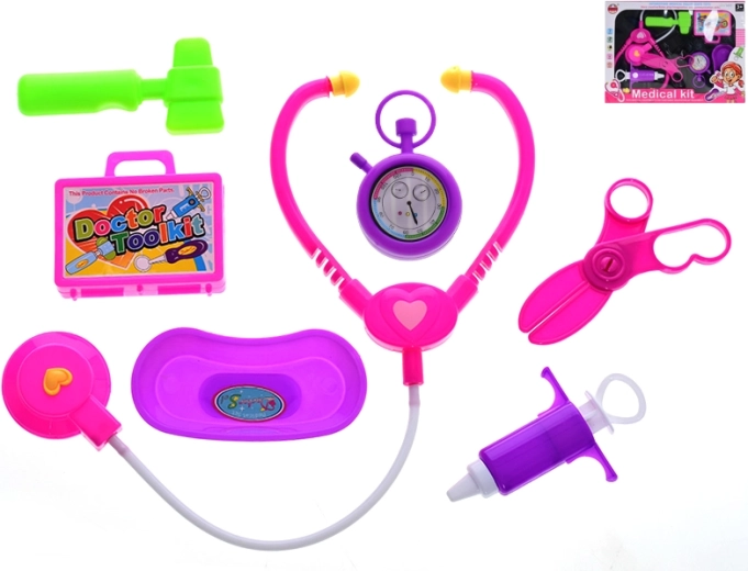 Doktersspeelset voor kinderen, 7 stuks in blauwe etui
