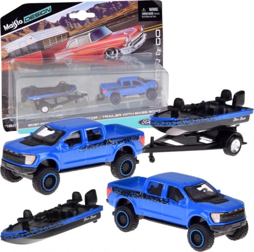 maisto metalen model 1:64 – ford f-150 svt raptor met boot op aanhanger