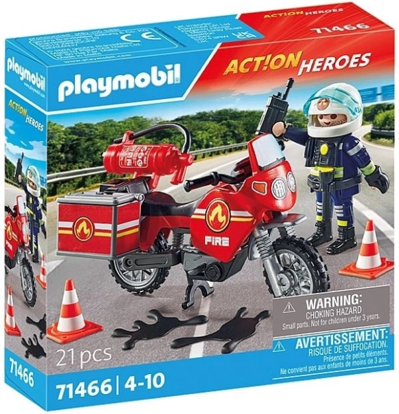 Playmobil brandweermotor op de ongevalslocatie met figuur