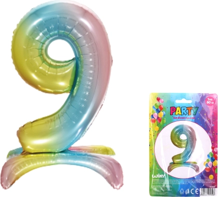 Ballon nummer 9 regenboog 80 cm