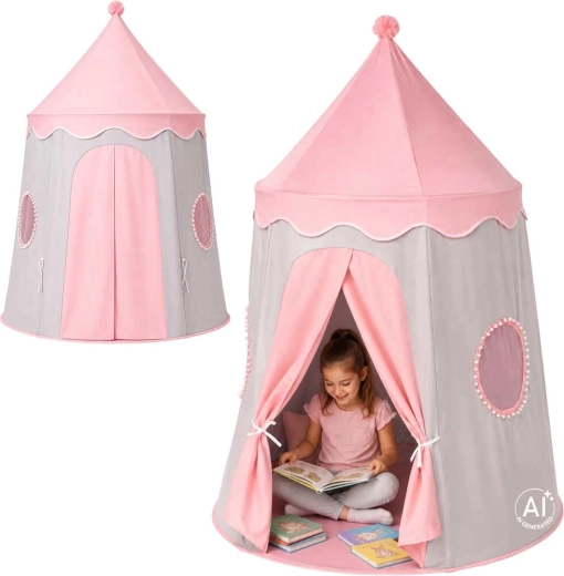 Opvouwbare kinderspeeltent in kasteelvorm grijs-roze