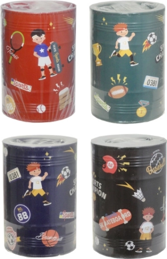 Metalen spaarblik met sportief motief