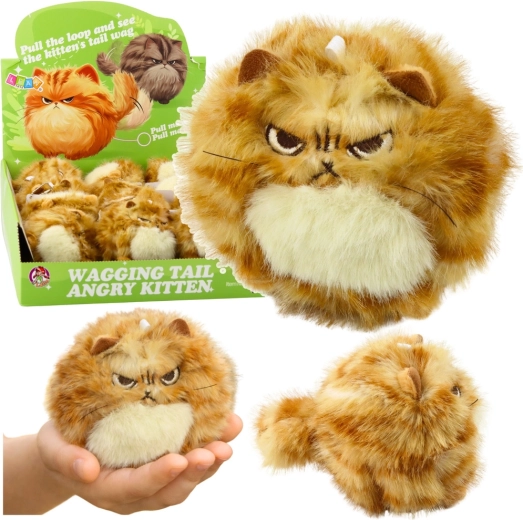 Pluche rossige kater met draaiende staart en pieper – sleutelhanger 9 cm