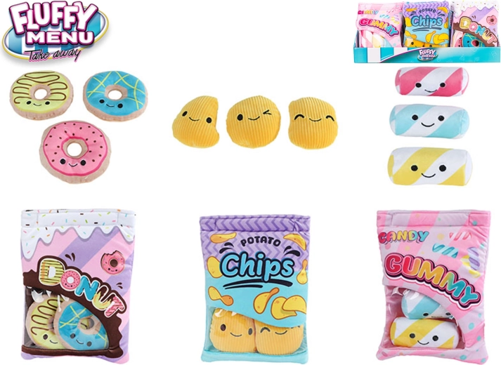 Fluffy Menu pluche zakje met snack 21 cm