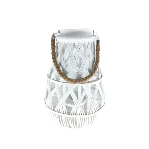 Witte rieten lantaarn met glazen inzet 27 × 42 cm