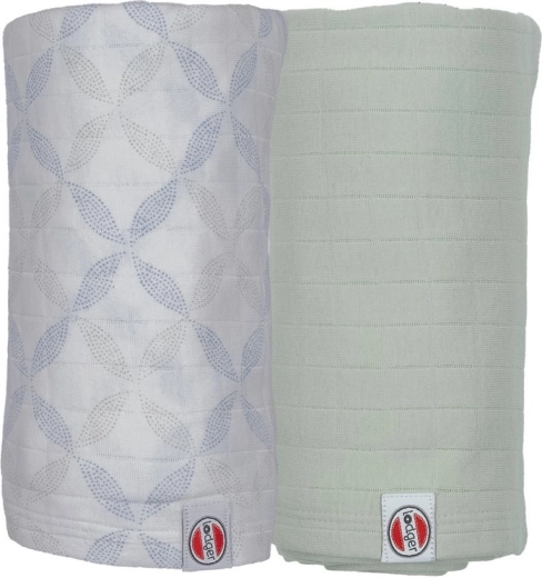 Lodger swaddler van biologisch katoen Matcha peppermint/blue fogg 110 × 110 cm - 2 stuks