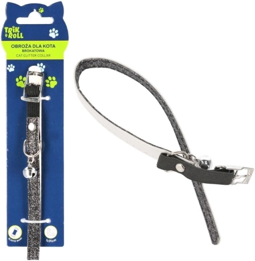 Sprankelende kattenhalsband met belletje – zwart