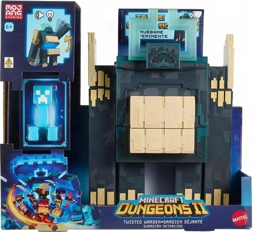Interactief Minecraft Dungeons-figuur aanvallende Warden met Creeper