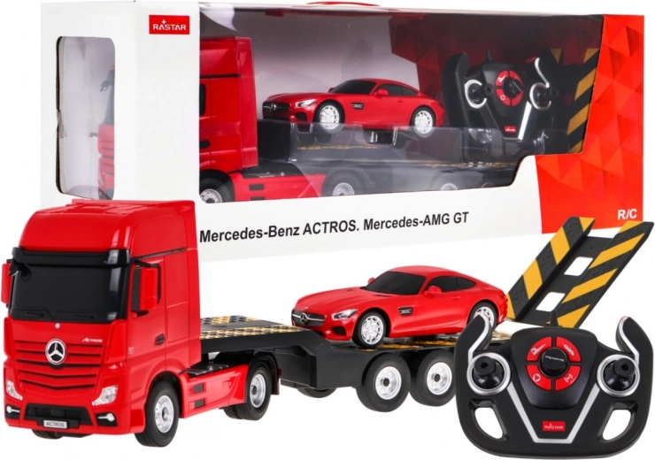 rc vrachtwagen mercedes-benz actros met oplegger 1:26 + mercedes-amg gt 1:24