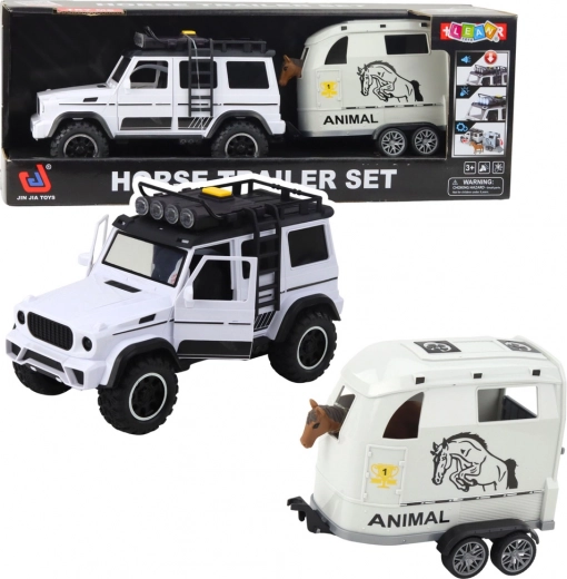 terreinwagen met aanhanger voor paardentransport met licht en geluid