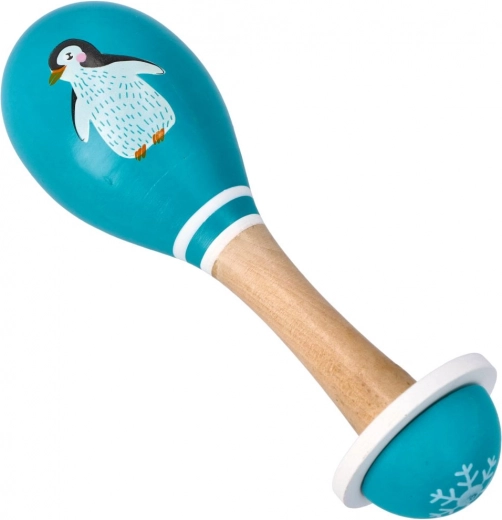 Houten maraca met pinguïn voor kinderen