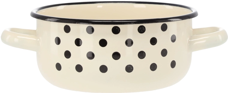 Geglazuurd steelpannetje met twee handgrepen 1,5 l, 16 cm, wit met stippen