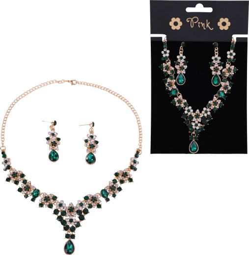 Roze set ketting en oorbellen Emerald Queen