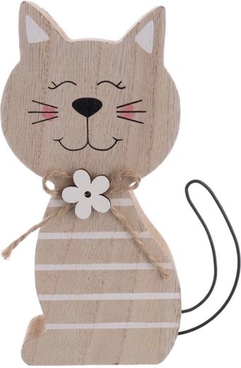 Houten decoratie Kat beige 15 cm