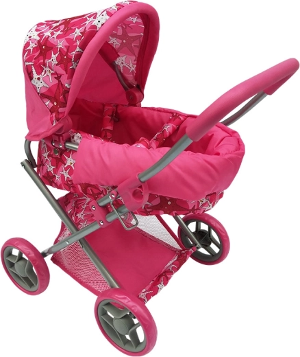 Diepe poppenwagen – roze met sterretjes