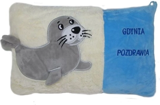 Pluchen kussentje zeehond „Groeten uit Gdynia“