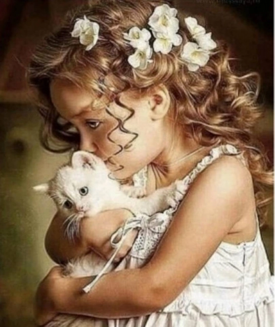 Diamanten mozaïek - Meisje met katje