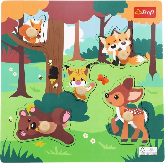 Houten puzzel Bosdieren, 5 stukjes